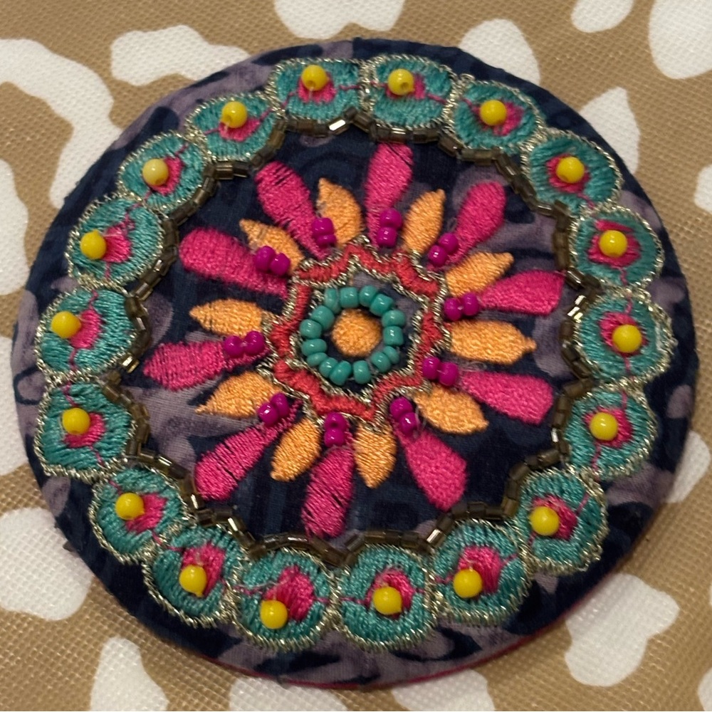 NEW Multicolor Embroidered Round Cushion Makeup Mirror